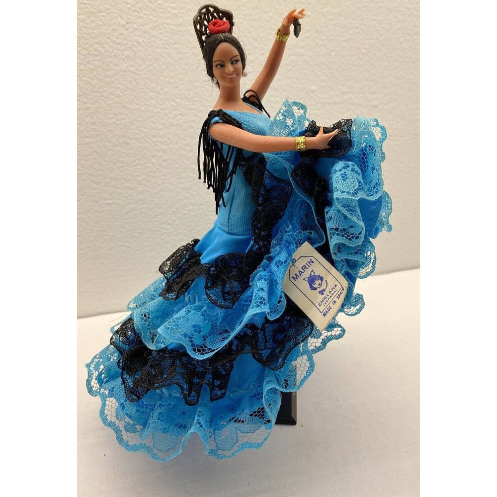 Vintage Marin Chiclana Espana Dancing Maja Doll in Turquoise & Black Lace Dress